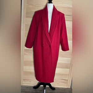 Chic Red Trench Coat for Women two side pockets winter wool